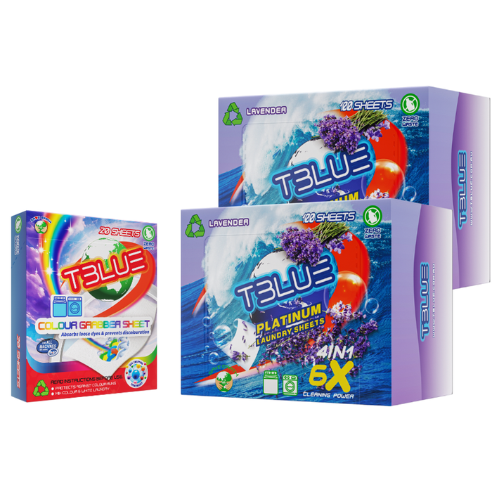 TBLUE Twin Pack Laundry Sheets + Color Grabber Bundle -  Lavender 100 Loads