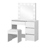 Oikiture Dressing Table Stool 12 Led Bulbs White 139cm Particle Board