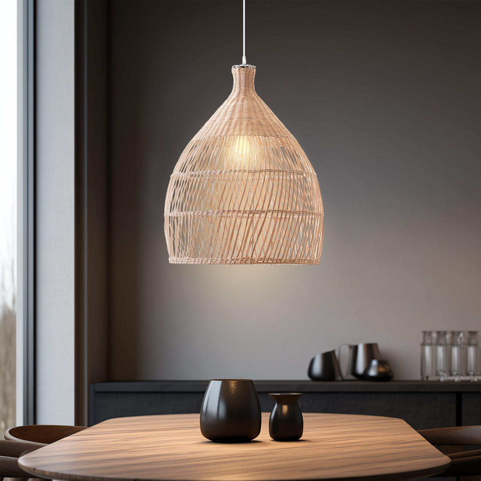 Lexi Lighting Natural Shanen Rattan Pendant Light 42cm Bunnings Australia