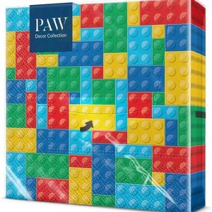 20pc Paw Napkins Colourful Bricks Premium Paper 33x33cm Eco-friendly