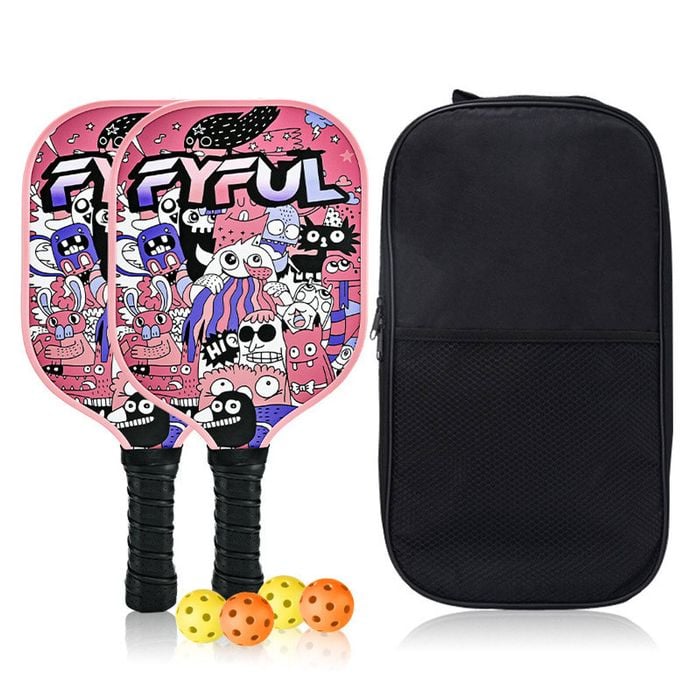 Catzon Pickleball Paddles Set 2 Rackets With Balls And Bag Fiberglass Surface Pickleball Racquet Set-pink