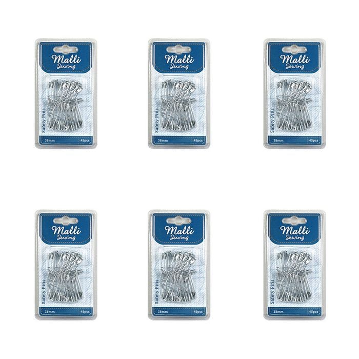 6x 45pc Malli Sewing Assorted Metal Sewing/tailoring Safety Pins 38mm Silver