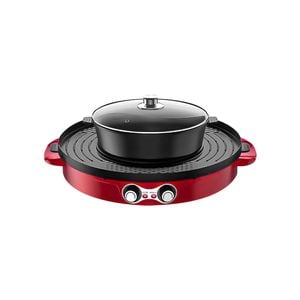 SOGA Electric Grill Steamboat Hotpot 2100W Multi Cooker BBQ Non-Stick Maifan Stone Red