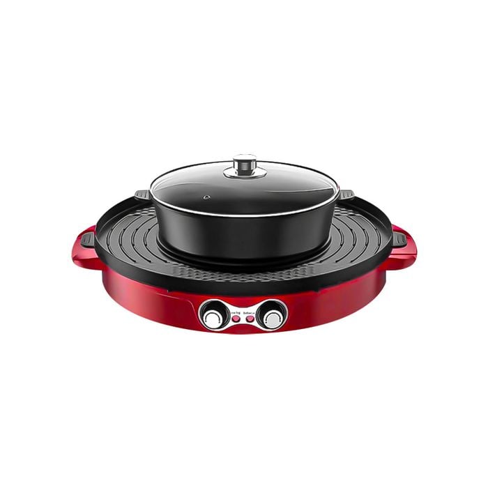 SOGA Electric Grill Steamboat Hotpot 2100W Multi Cooker BBQ Non-Stick Maifan Stone Red