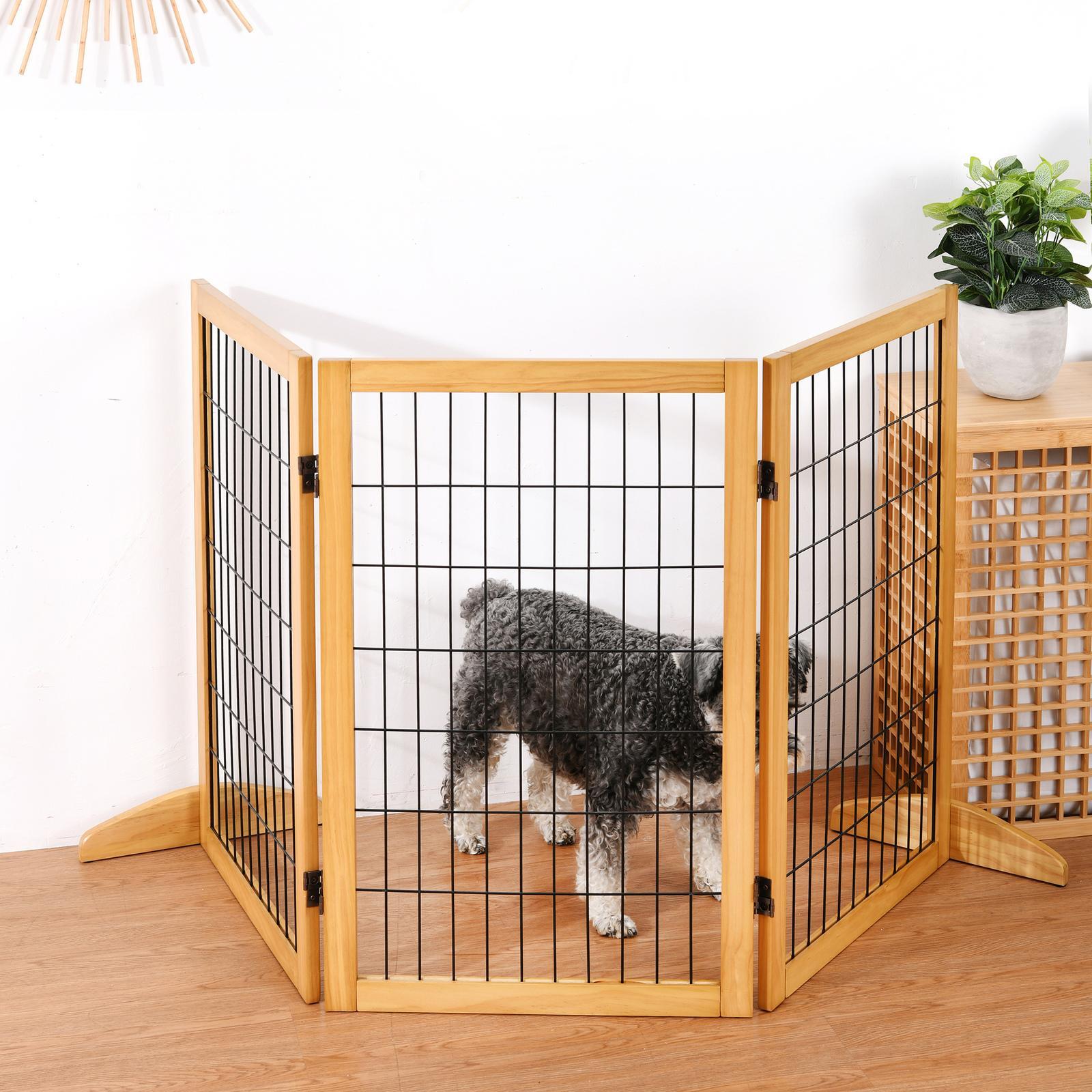 Charlie s Nature Freestanding Wood Metal Pet Gate Natural Pinewood 3 Panel Bunnings Australia