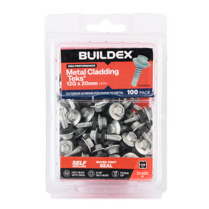 Buildex 12G x 20mm Class 4 Cladding & Fencing TEKS® Screws with Seal - 100 Pack