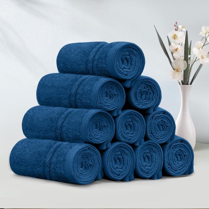 LINENOVA 10 Pack Cotton Face Towels-Navy