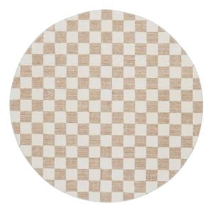 Loopsie-120cm X 120cm-jazine Cream And Brown Chequered Washable Round Rug