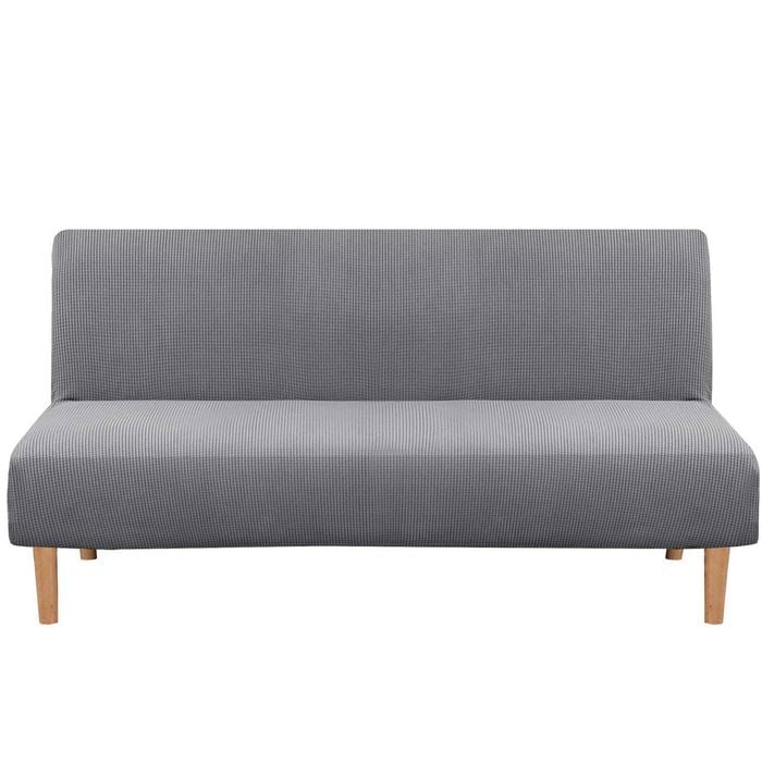 Smarcute 3 Seater Armless Futon Sofa Bed Cover Stretch Jacquard Couch Protector Light Grey