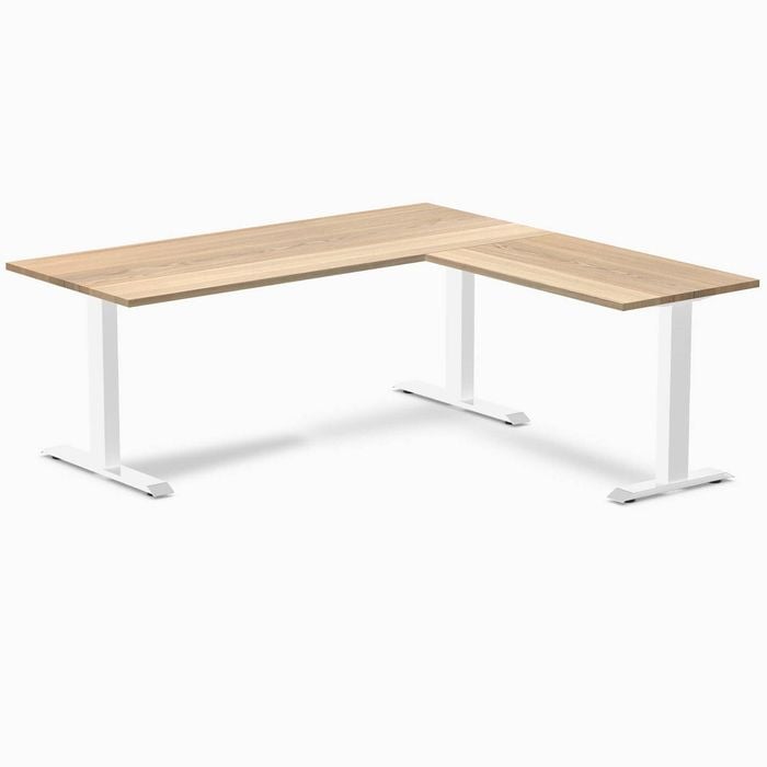 Desky Fixed Height White Ash Hardwood L-shape Office Desk 1800x1750mm White Frame