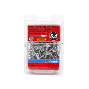 Zenith Blind Rivet Open Alum 3/16"D x 1/4"G 100pk
