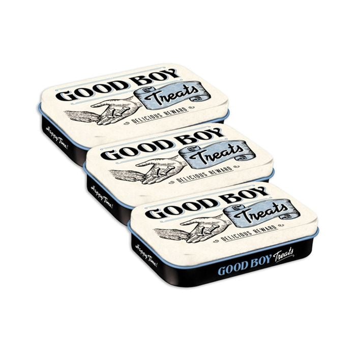 3pk Nostalgic-art Pet Treat Storage Tin Good Boy Treats Metal 9.5x6x2cm White