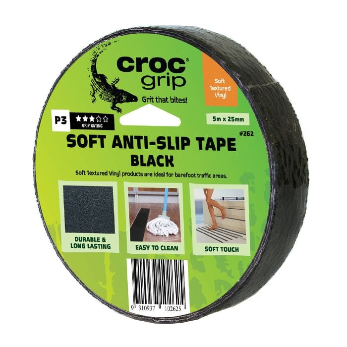 Croc Grip 5m x 25mm Black Soft Textured Tape