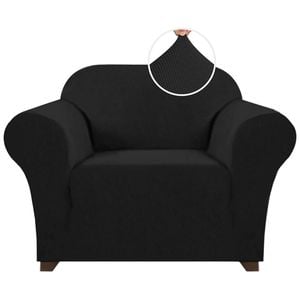 Smarcute 1 Seater High Stretch Jacquqard Textured Sofa Cover Black