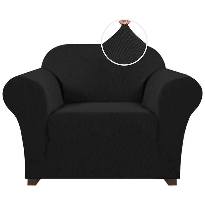 Smarcute 1 Seater High Stretch Jacquqard Textured Sofa Cover Black