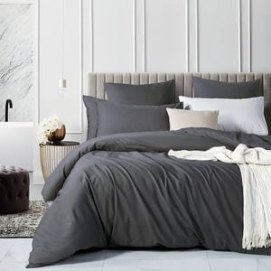 Gioia Casa 100% Cotton Vintage Washed Bed Quilt Cover Set - Charcoal - Super King