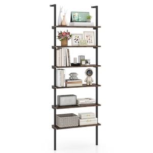 Costway 6-tier Ladder Bookshelf Wall Mounted Display Shelf - Brown