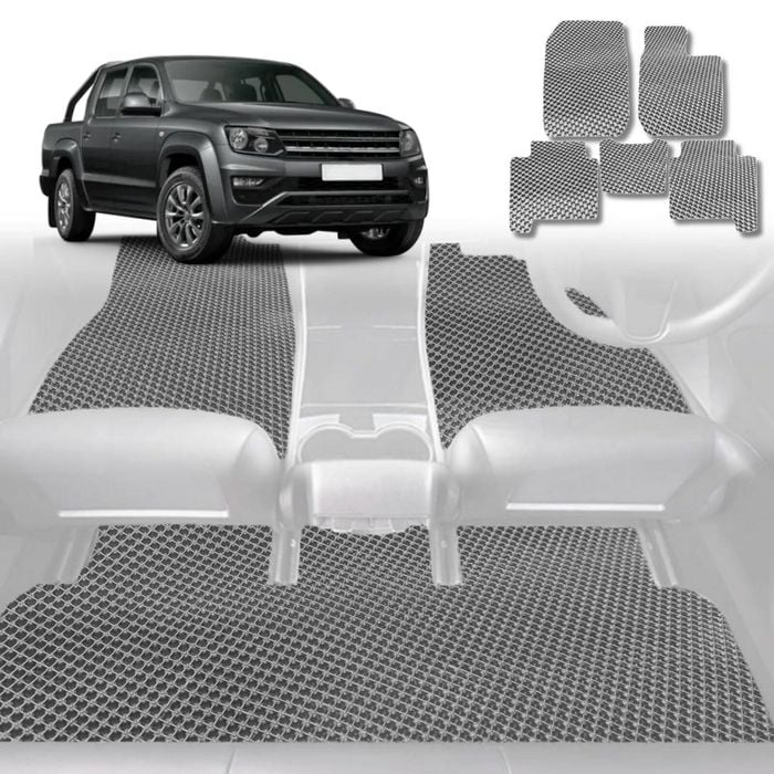 6D Diamond Car Floor Mats for VolksWagen Amarok Dual Cab 2010-2022-Full Set-Grey-Outback GT