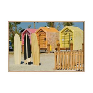 Artey | Beach huts - Framed Canvas - Natural Frame - 80 x 120 cm