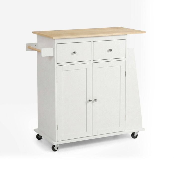 Lauft White Rolling Kitchen Island Trolley | 2 Door Cabinet Mobile Cart