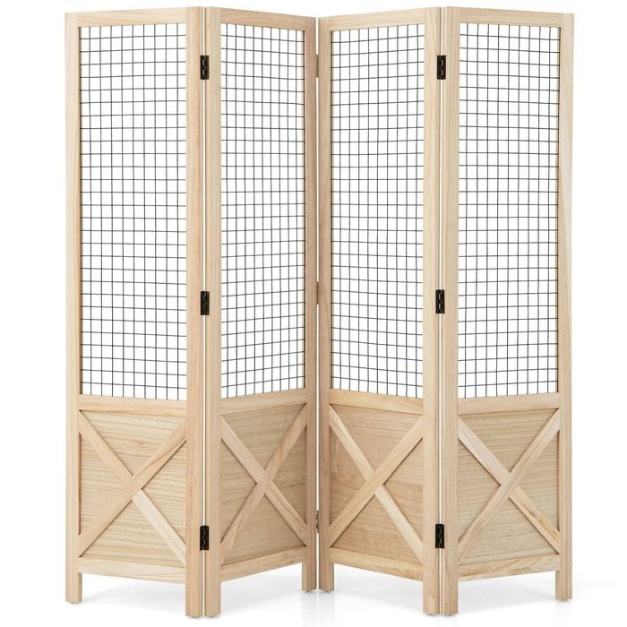 Costway 4-panel Folding Room Divider Wood Diy Decorative Home Office Natural