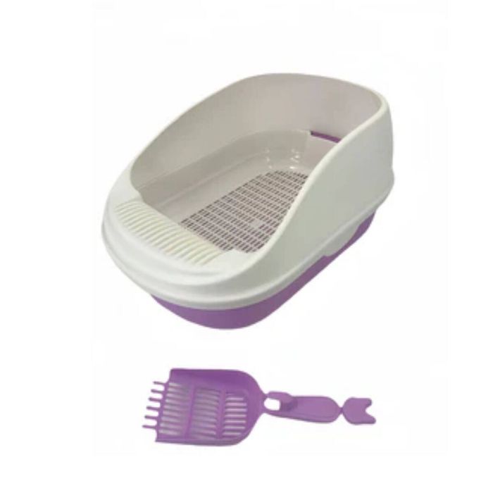 YES4PETS Large Portable Cat Toilet Litter Box Tray with Scoop and Grid Tray Purple