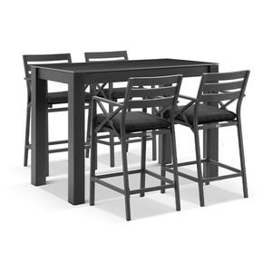 Hugo Rectangle Bar Table 4 Kansas Bar Stools Charcoal & Olefin Grey Cushions