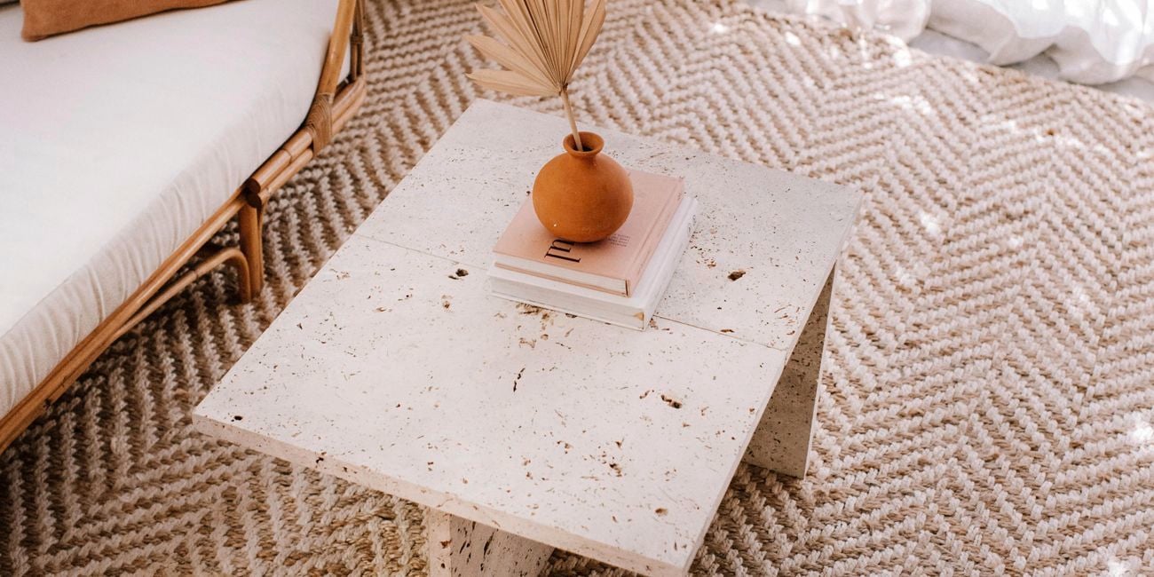 Travertine table in living room