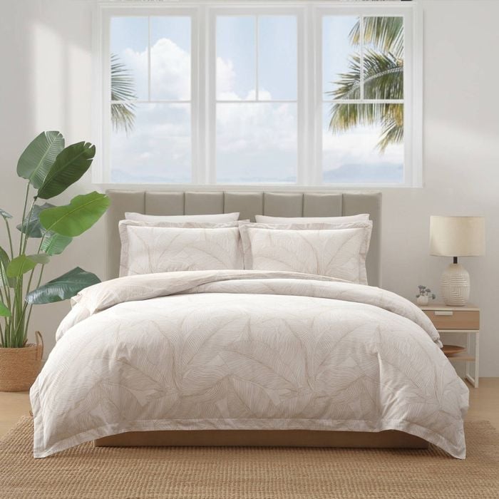 Tommy Bahama 100% Cotton Pepple Palm Quilt Cover Set Super King Bed Light Beige