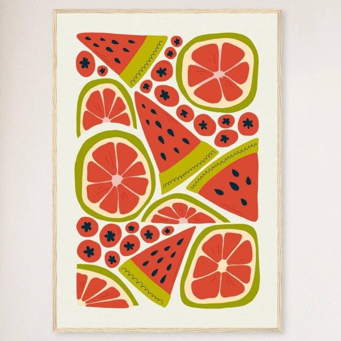 Galrie Vibrant Red Fruits Art Print for Kitchen Decor - Abstract Fruit Collection, Wood Frame, A1 60 x 84cm (23 x 33inch)