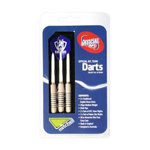 3pc AFL Brass Darts Roos North Melbourne Team Flights & Shafts In Case
