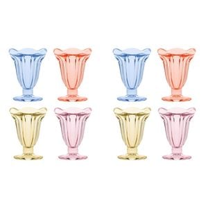 2x 4pc Porto Soda Lime Glass Sundae Glasses 150ml Citron, Ruby, Sky, Rose