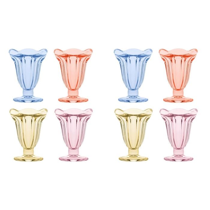 2x 4pc Porto Soda Lime Glass Sundae Glasses 150ml Citron, Ruby, Sky, Rose