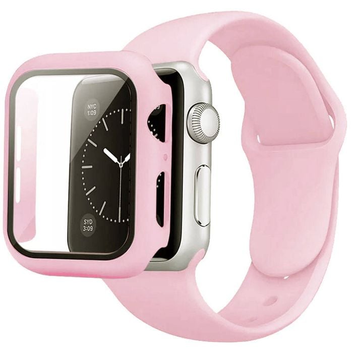 Silicone Sports Watch Band Strap + Case Set - For Apple iWatch 44mm (Pink)