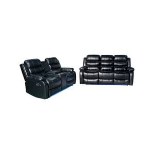 3+2 Seater Seater Finest Black Leatherette Recliner Feature Console LED Light Ultra Cushioned