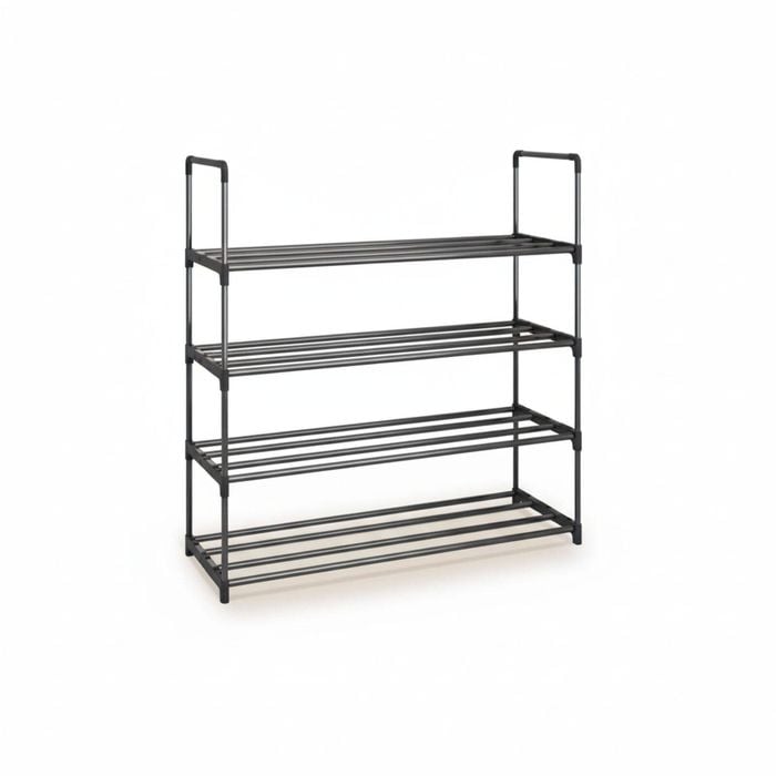 4-Tier Stainless Steel Shoe Rack Storage Organizer to Hold up to 20 Pairs of Shoes (80cm, Black)