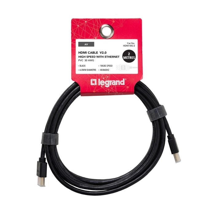 Legrand 2m Black 18Gb/s V2.0 High Speed HDMI Cable With Ethernet