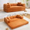 Homfurn 4-in-1 Folding Convertible Sofa Bed, Corduroy Loveseat Sleeper With Pull Out Bed, Floor Couch Bed For Bedroom, Orange
