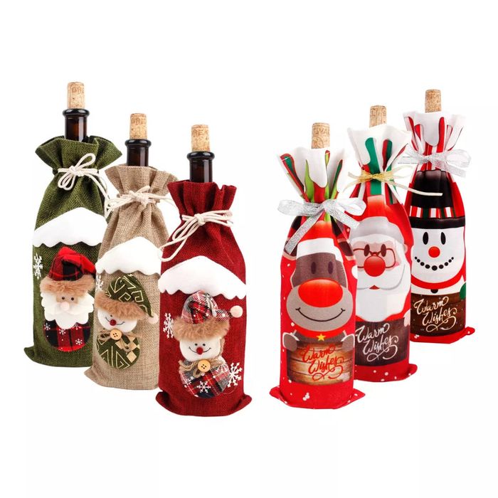 Lifebay Merry Christmas Wine Bottle Cover - Festive Xmas Flannel Decoration