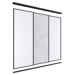 Lugna 2400 x 1801-2700mm Black 1 Mirror 2 Melamine Wardrobe Triple Sliding Doors