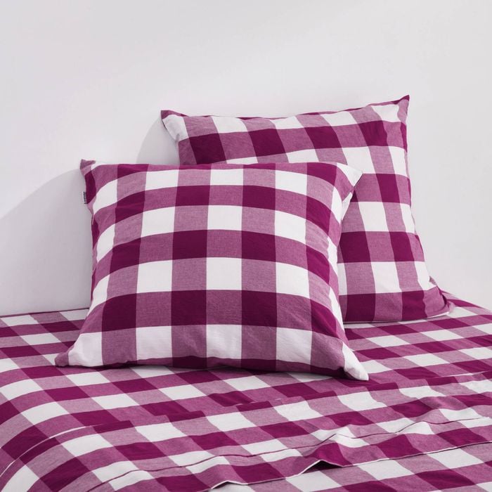 Dreamaker Remy Washed Cotton Yarn Dyed Check Euro Pillowcase Berry Twin Pack