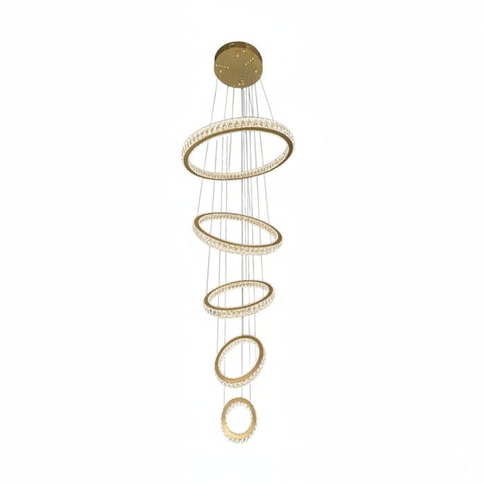 AARON 5 Ring Crystal Chandelier Tri-colour LED (Gold)