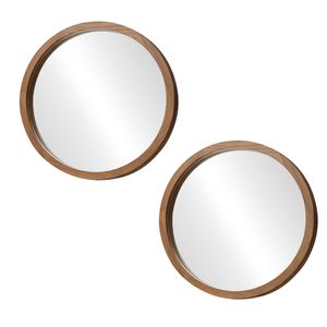 Oikiture Wall Mirrors Round Home Decor 50cm Walnut Set Of 2