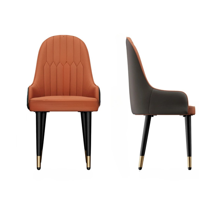 P&P Orange And Grey Set Of 2 Burnt Dining Chairs With Scalloped Back And Gold-Tip Legs