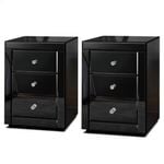 ALFORDSON 2x Mirrored Bedside Table Black