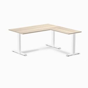 Desky Fixed Height Classic Oak Melamine L-shape Office Desk 1500x1550mm White Frame