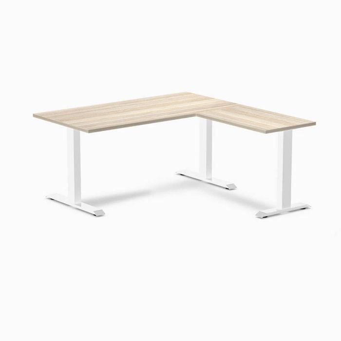Desky Fixed Height Classic Oak Melamine L-shape Office Desk 1500x1550mm White Frame