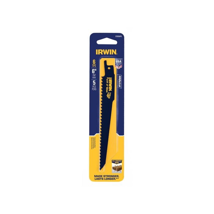 IRWIN 152mm 6TPI Bi-Metal Nail Embedded Wood Cutting Reciprocating Saw Blade - 5 Pack