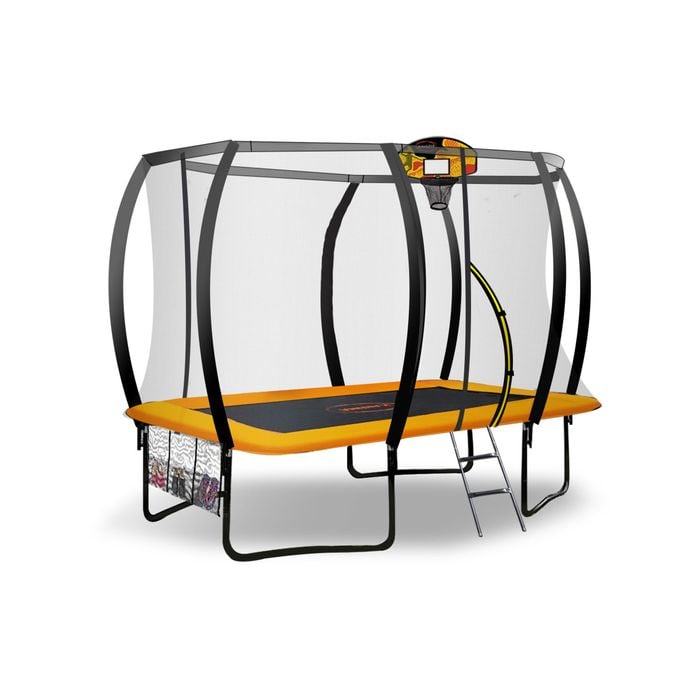 Kahuna Trampoline 8 ft x 11 ft Rectangular with Basketball Set