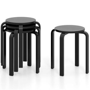 Costway 4pcs Stacking Stool Round Dining Chair Backless Rest Birch Wood